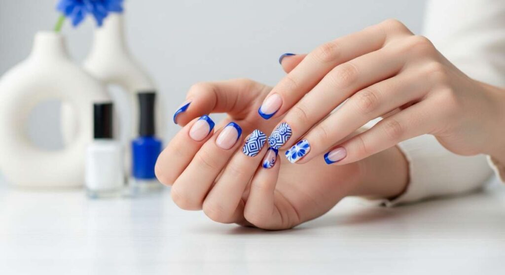 featured: chic in cobalt: stunning blue and white nail designs you can do at home